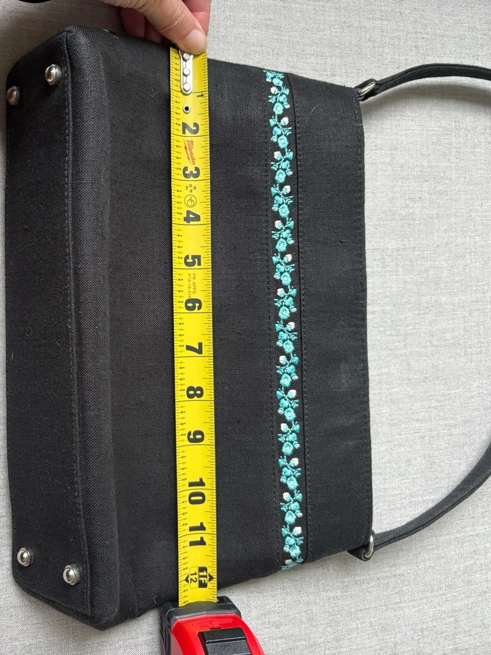 Vintage Kate Spade NY Black Canvas Shoulder Bag Floral Embroidered Trim Y2K